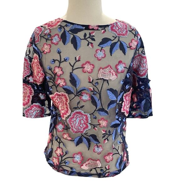 Size M Women’s Zara Floral Lace Flutter Sleeve Top Shirt Blouse - Picture 6 of 7